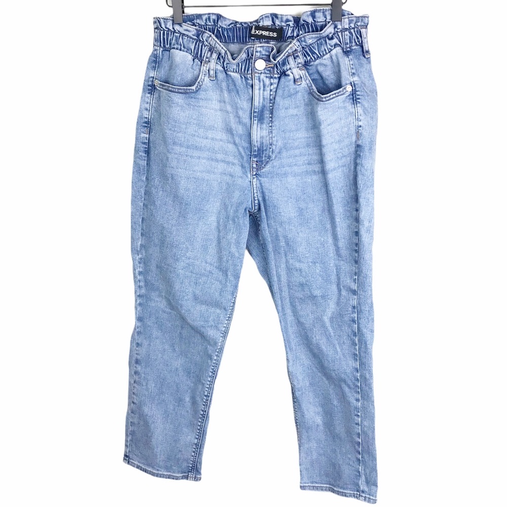 Express Super High Rise Cinched Waist Mom Jeans